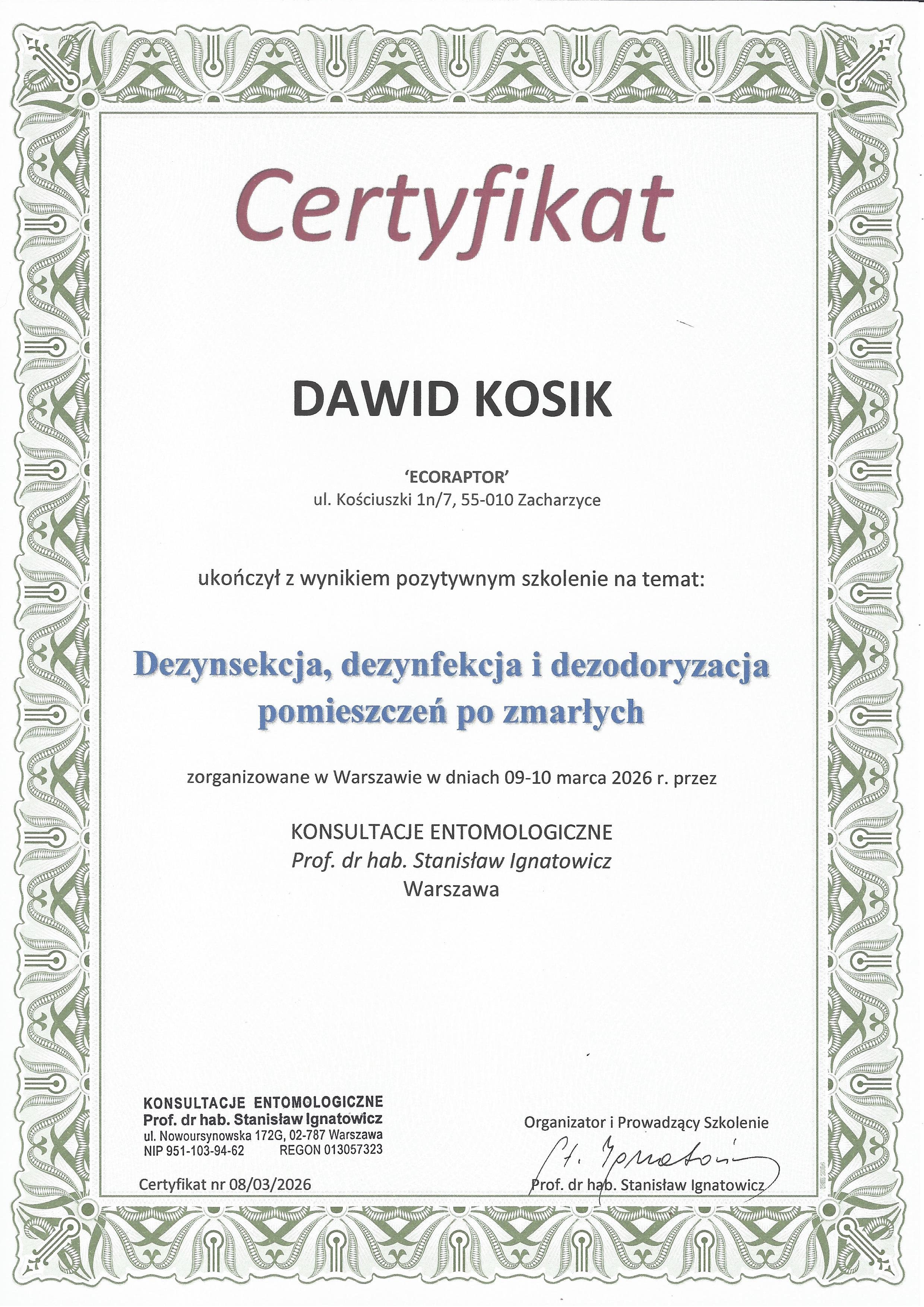 Certyfikat: Zasięg Polska